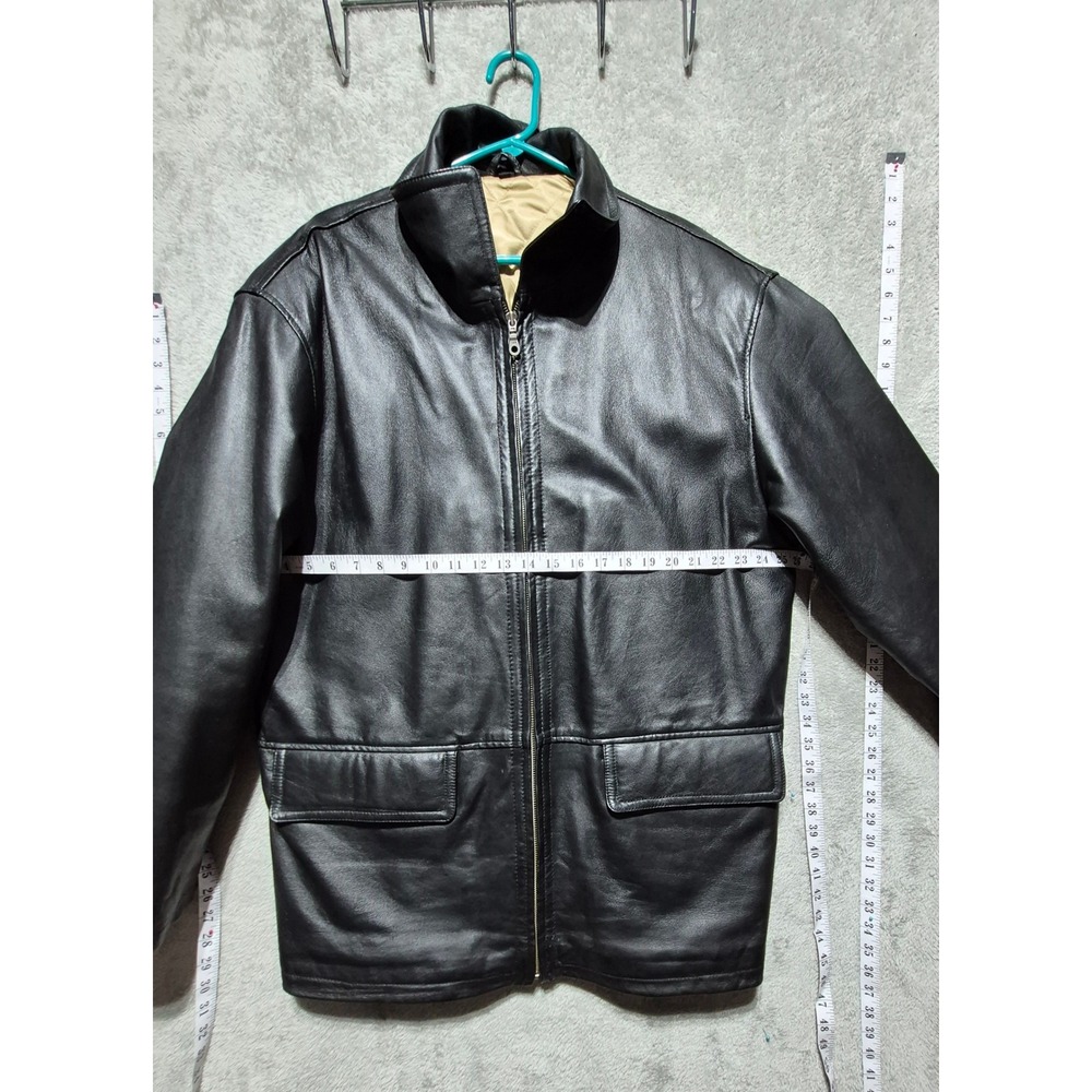 Mens Black Leather Car Coat Jacket Quilted Lining XXL Vintage Full Zip - Picture 7 of 9
